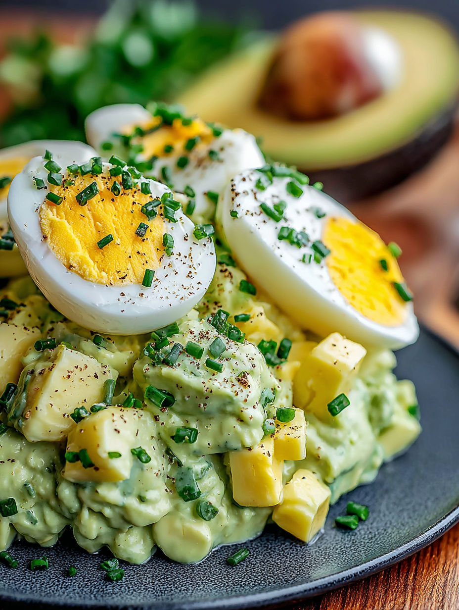 A plate of creamy avocado egg salad.