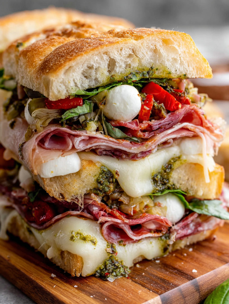 A stack of Italian pressed brick sandwiches.