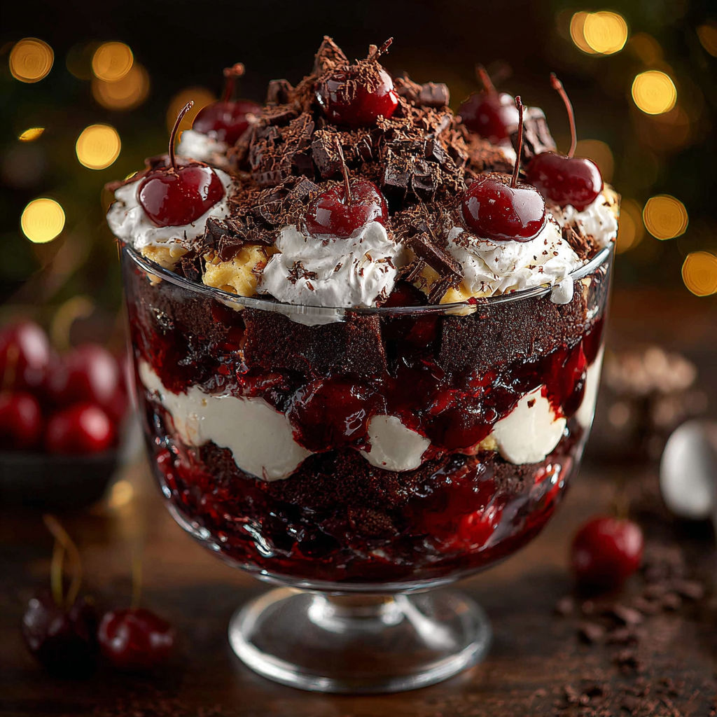 A bowl of black forest trifle.