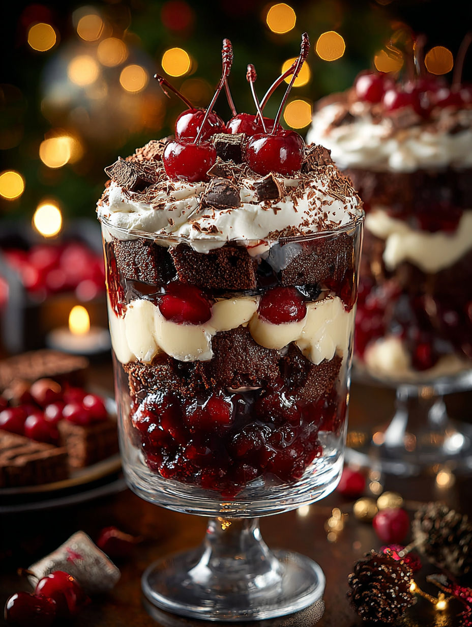 A glass of Black Forest Trifle for Christmas.
