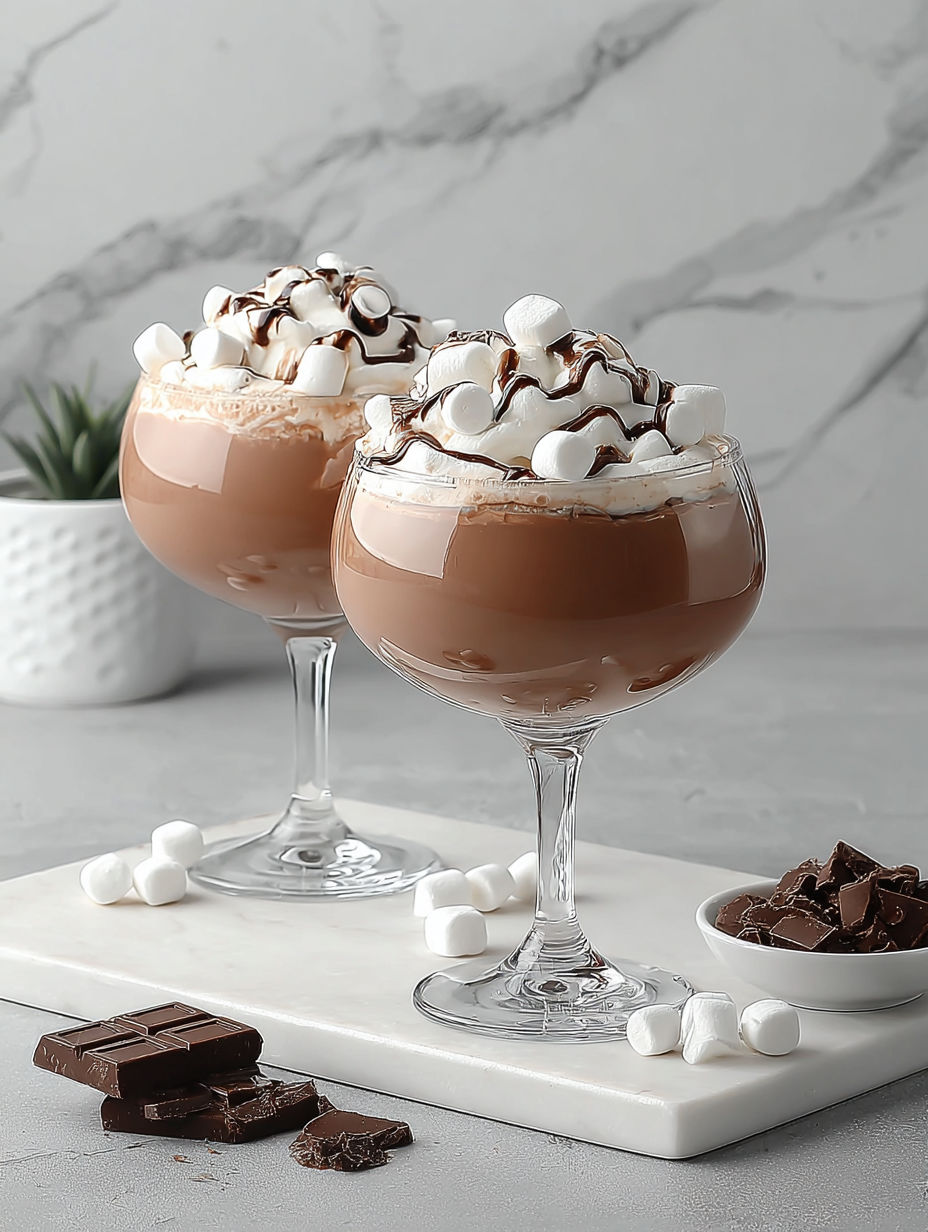 Two glasses of frozen hot chocolate martini.