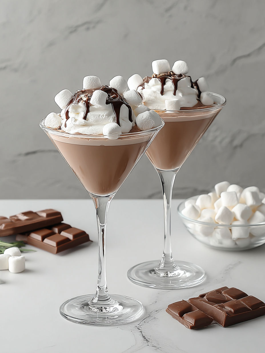 Two glasses of frozen hot chocolate martini.