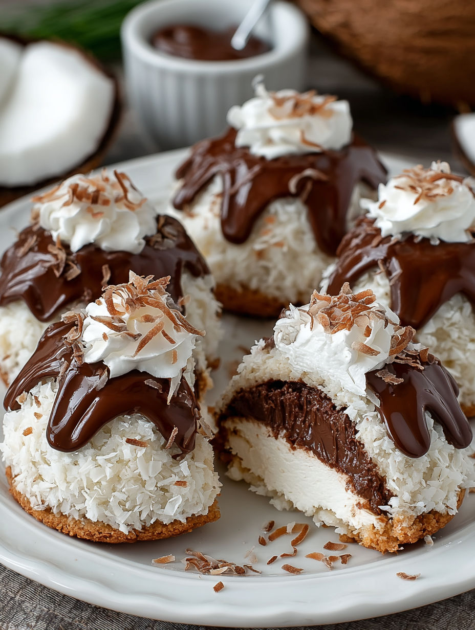 Coconut domes with chocolate spread.
