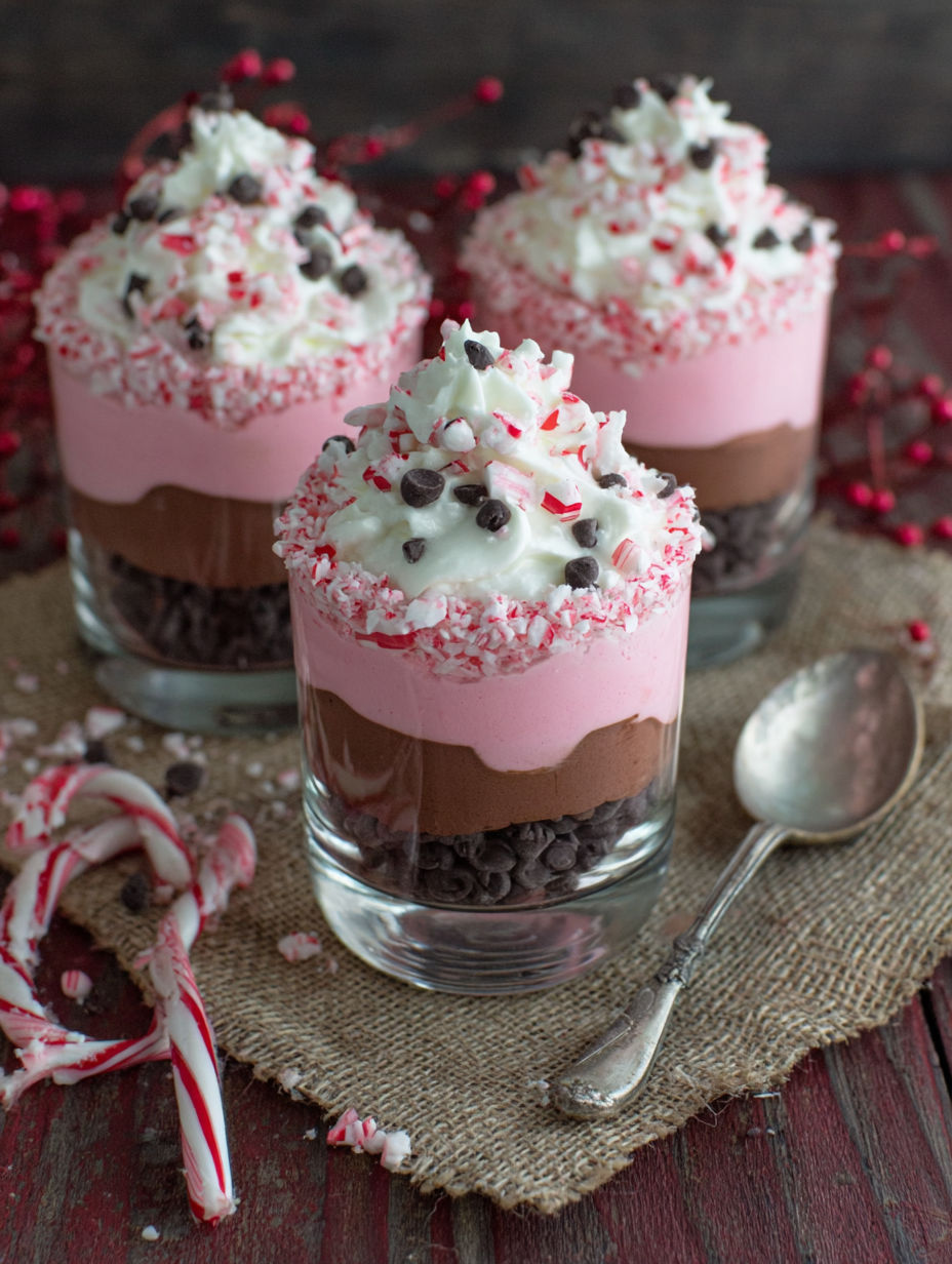 A glass of chocolate cake with white frosting and red sprinkles.