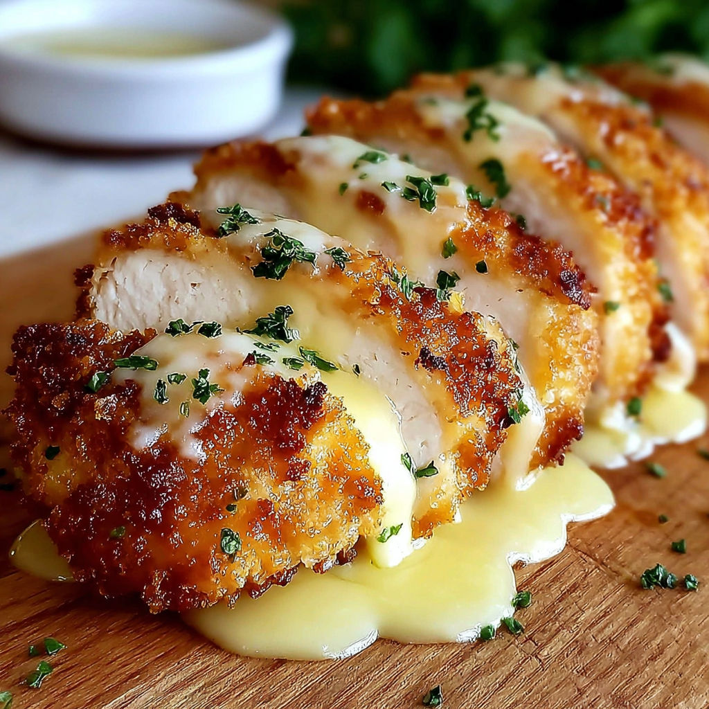 Chicken Cordon Bleu Swiss on a wooden cutting board.