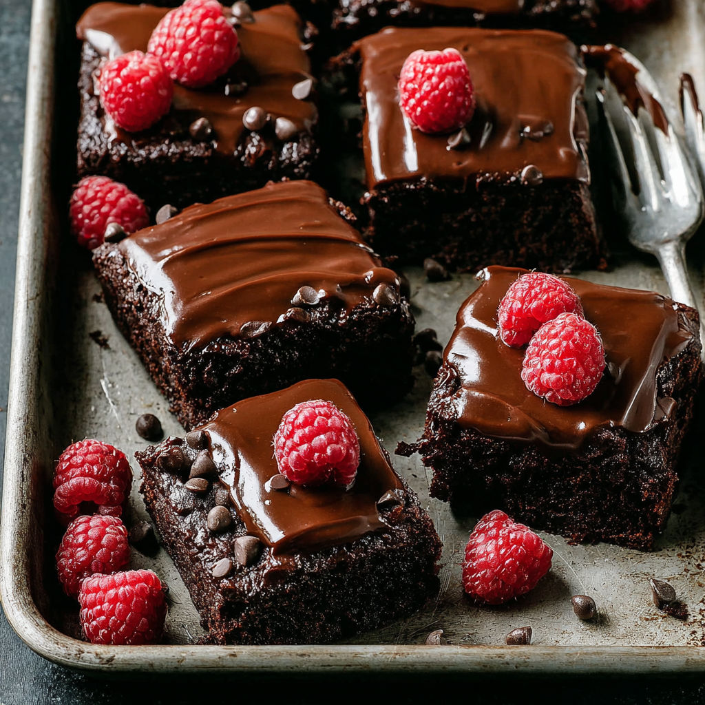 A close up of a chocolate cake with raspberries on top.