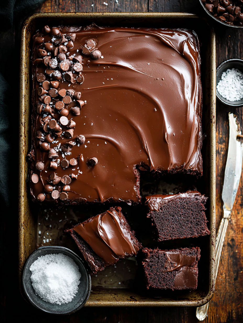 A slice of chocolate cake with chocolate frosting.