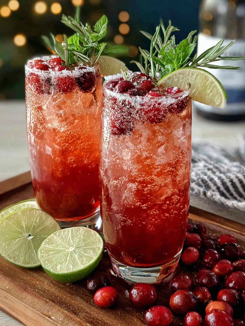 Two glasses of Christmas Cherry Fizz Mocktail.