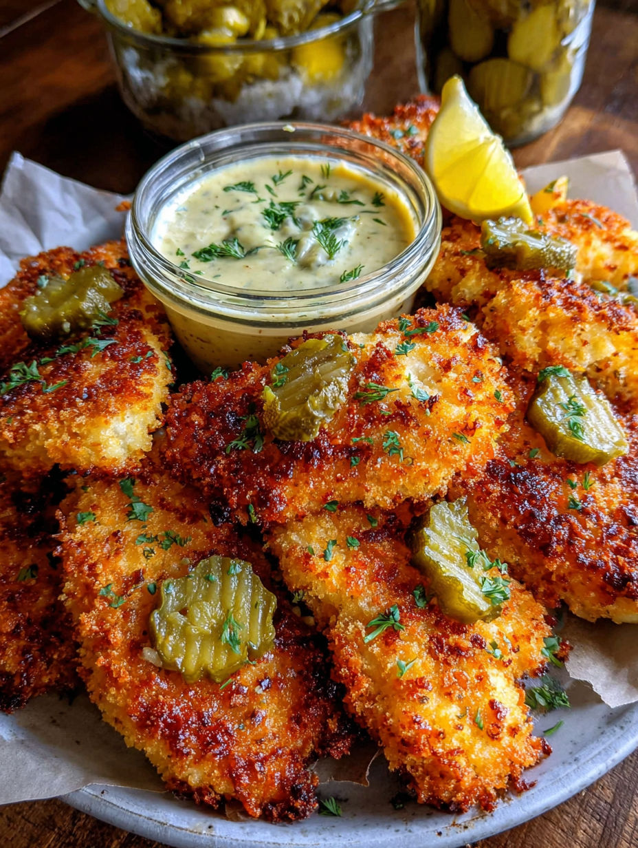 Crispy dill pickle parmesan chicken.