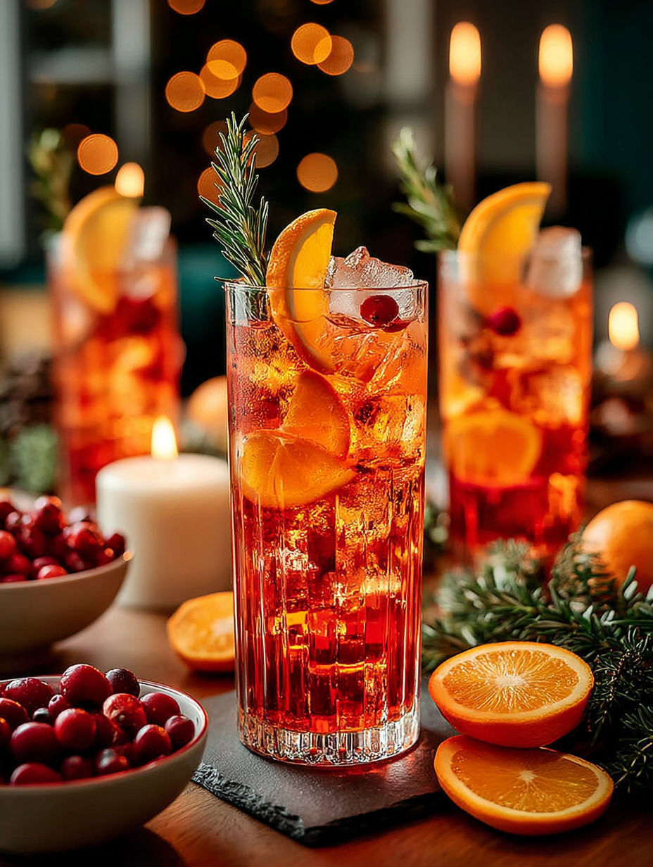 A glass of Aperol Spritz with orange slices and a bowl of red berries.