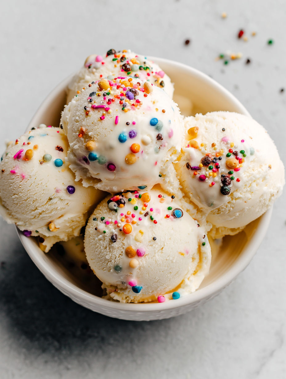 A bowl of colorful ice cream.