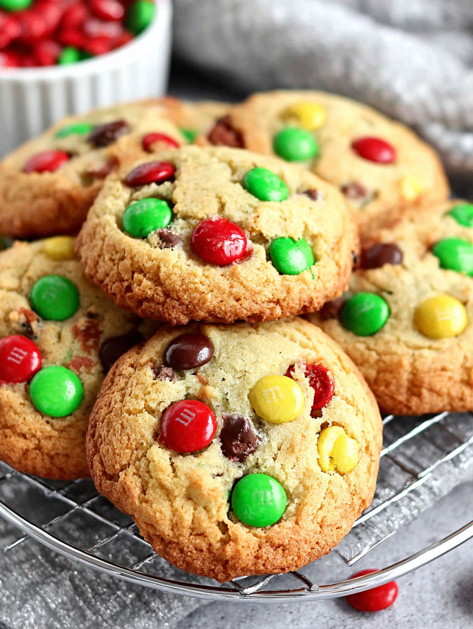 A plate of Christmas M&M cookies.