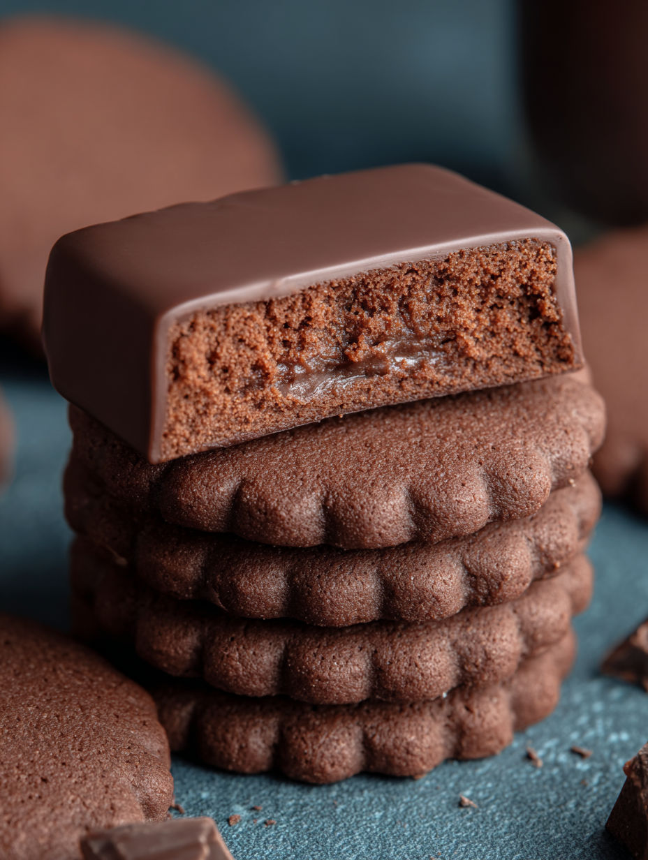 A stack of 30-minute chocolate shortbread cookies.