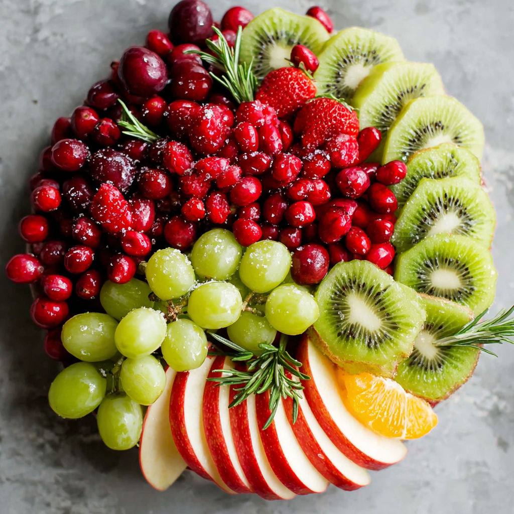 A fruit platter with grapes, kiwi, and other fruits.
