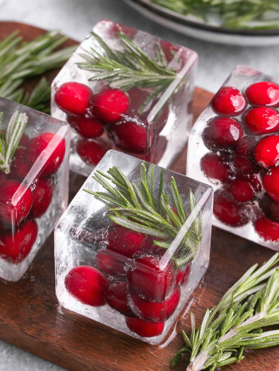 A close up of a red berry in a glass of ice.