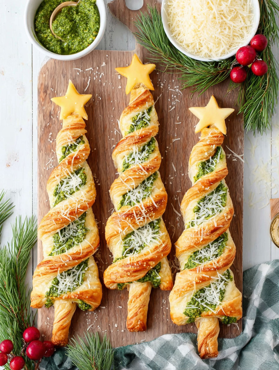 Pesto Puff-Pastry Christmas Tree Twists.