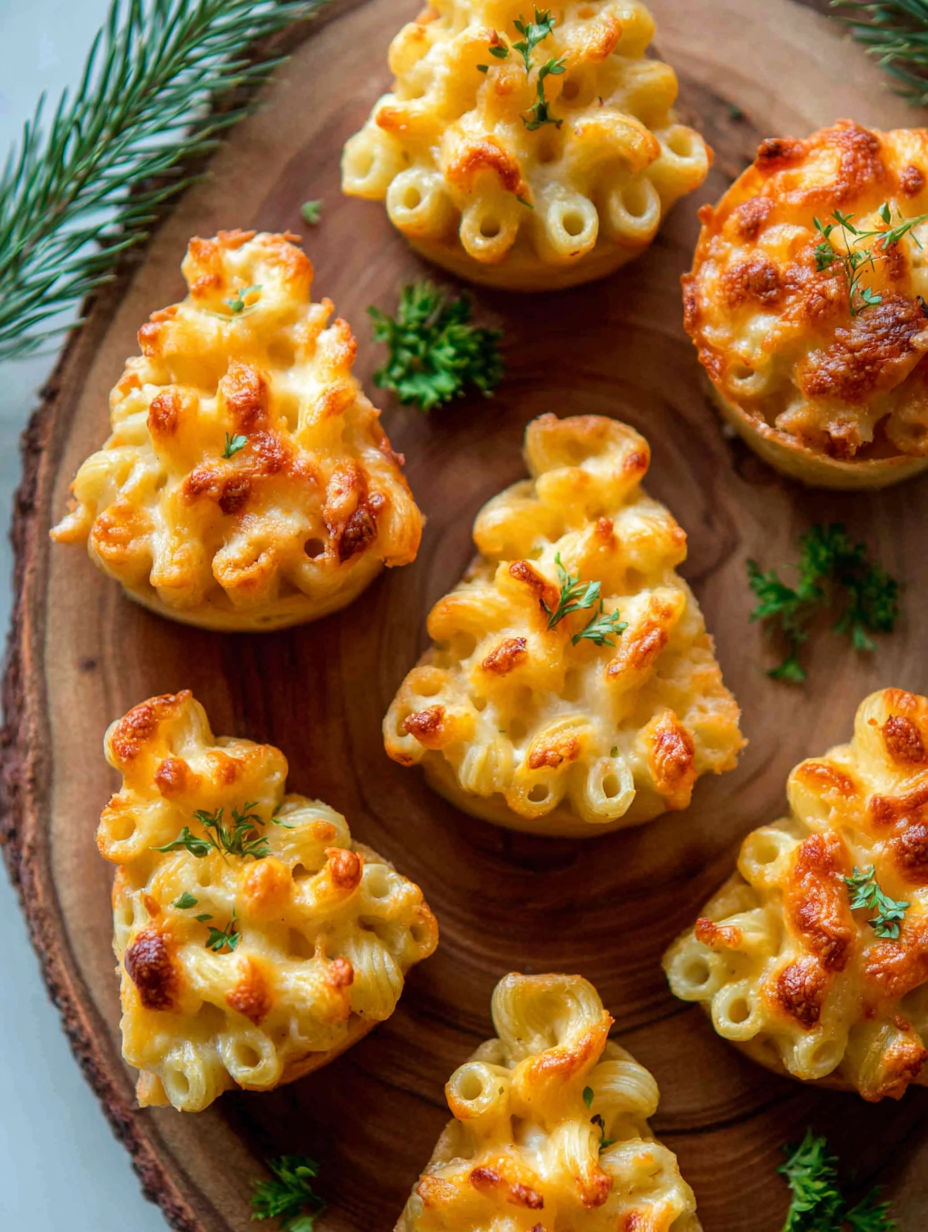 A plate of tree-shaped baked mac-and-cheese bites.