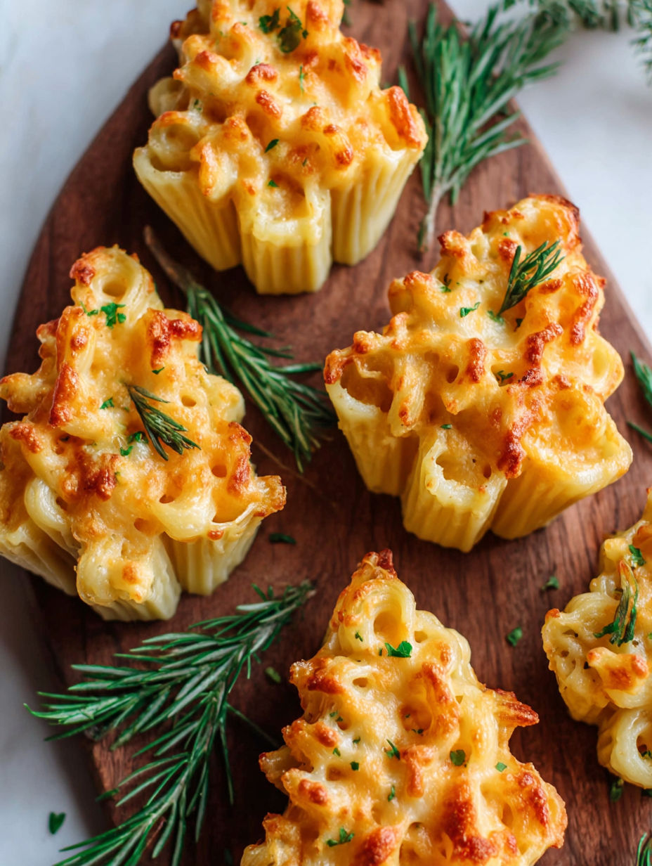Tree-shaped baked mac-and-cheese bites.