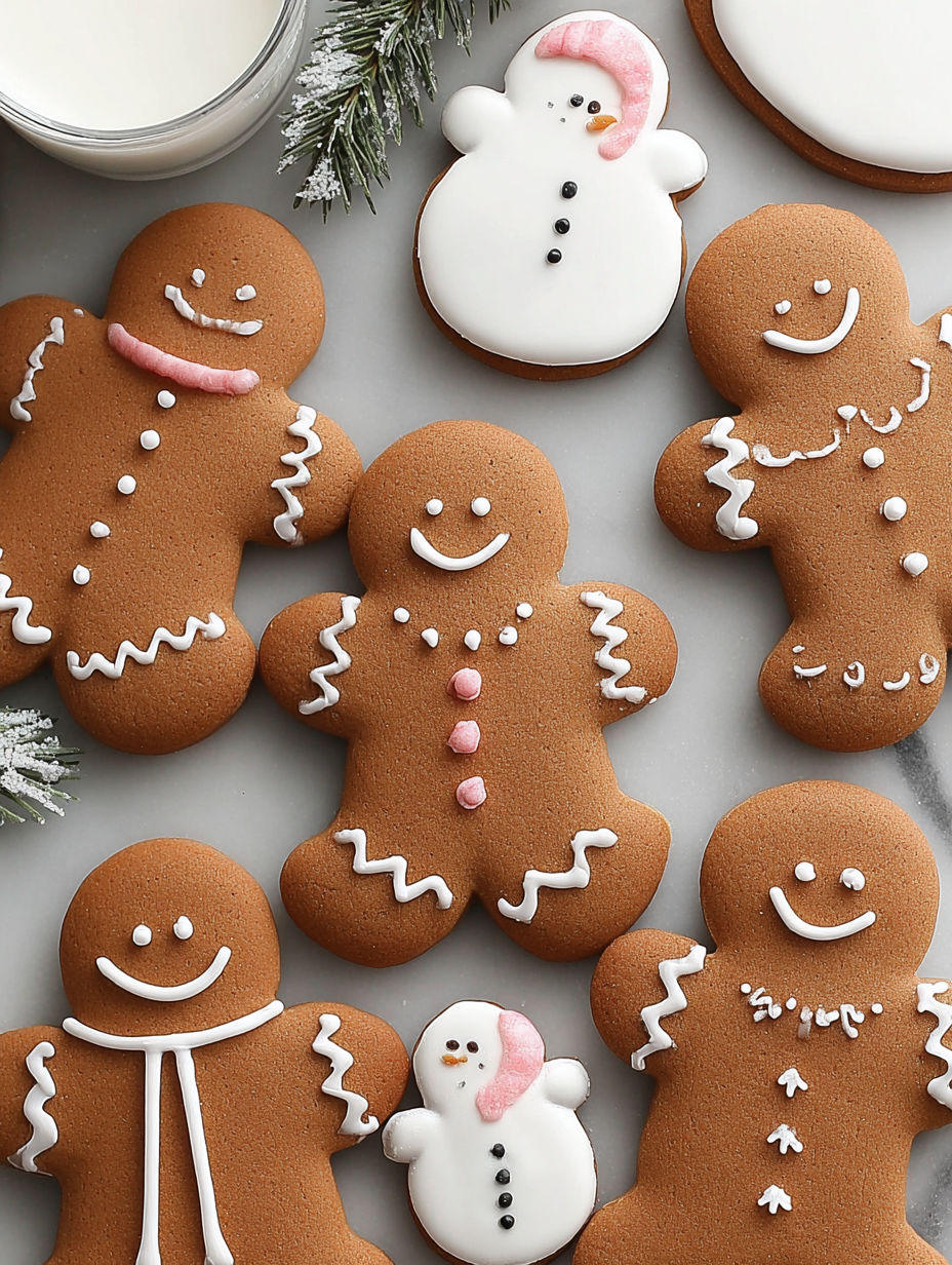Gingerbread men cookies on a table.