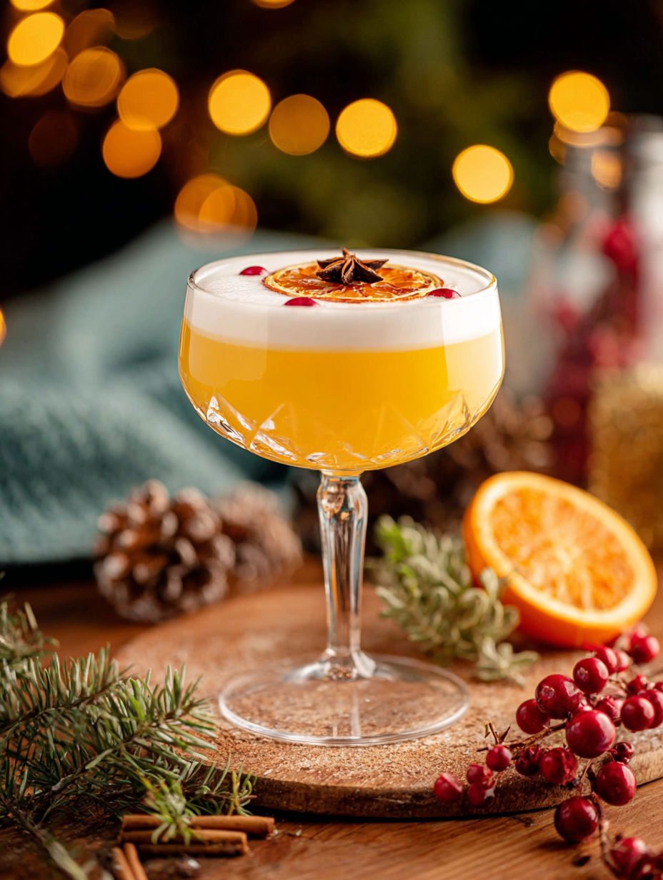 A glass of orange juice with a clementine slice on top.