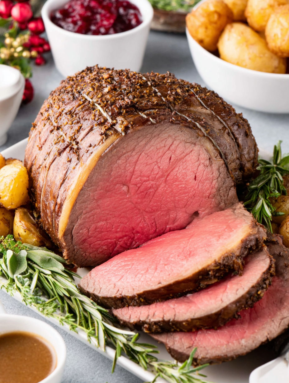 A large roast with a thick layer of seasoning.