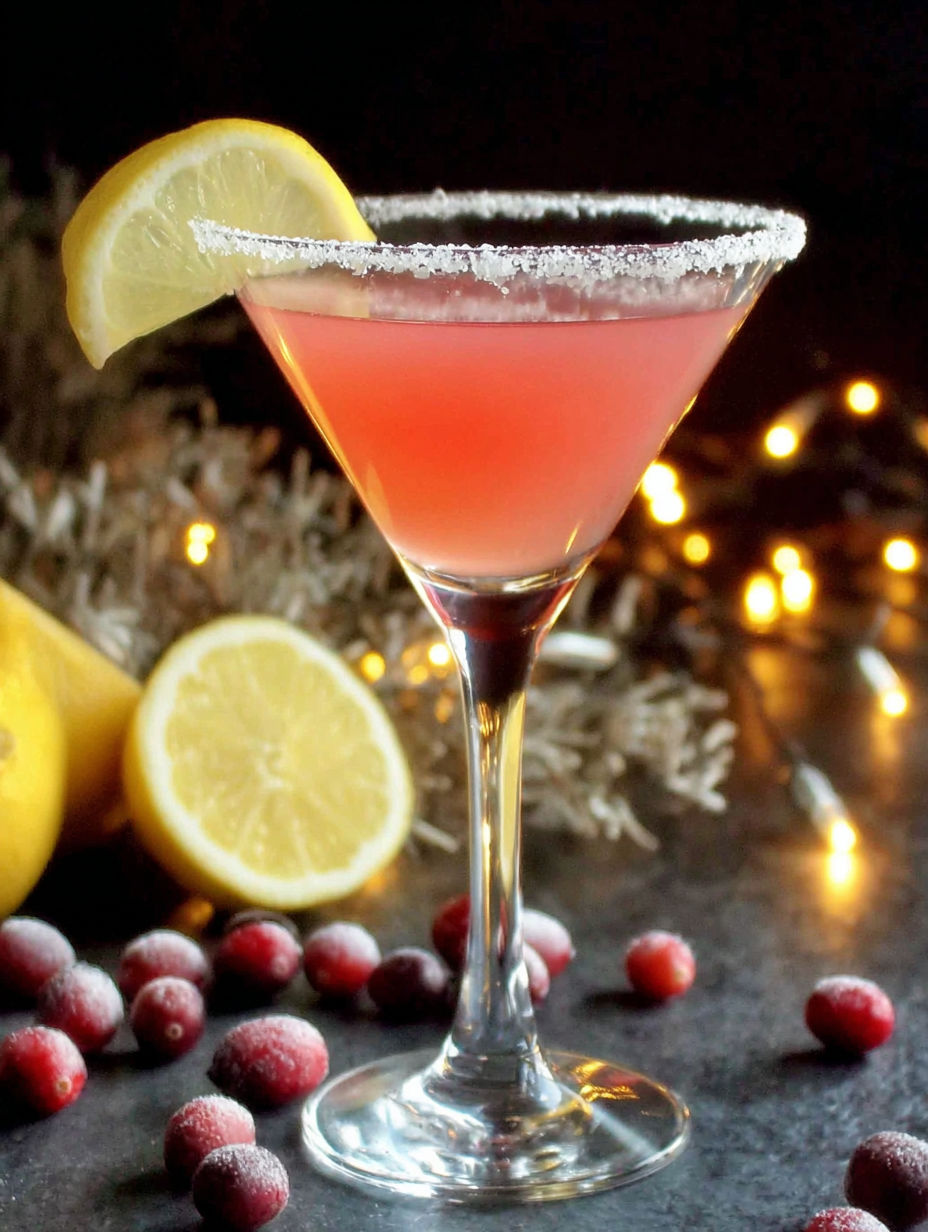 A glass of a Cranberry Lemon Drop Martini.