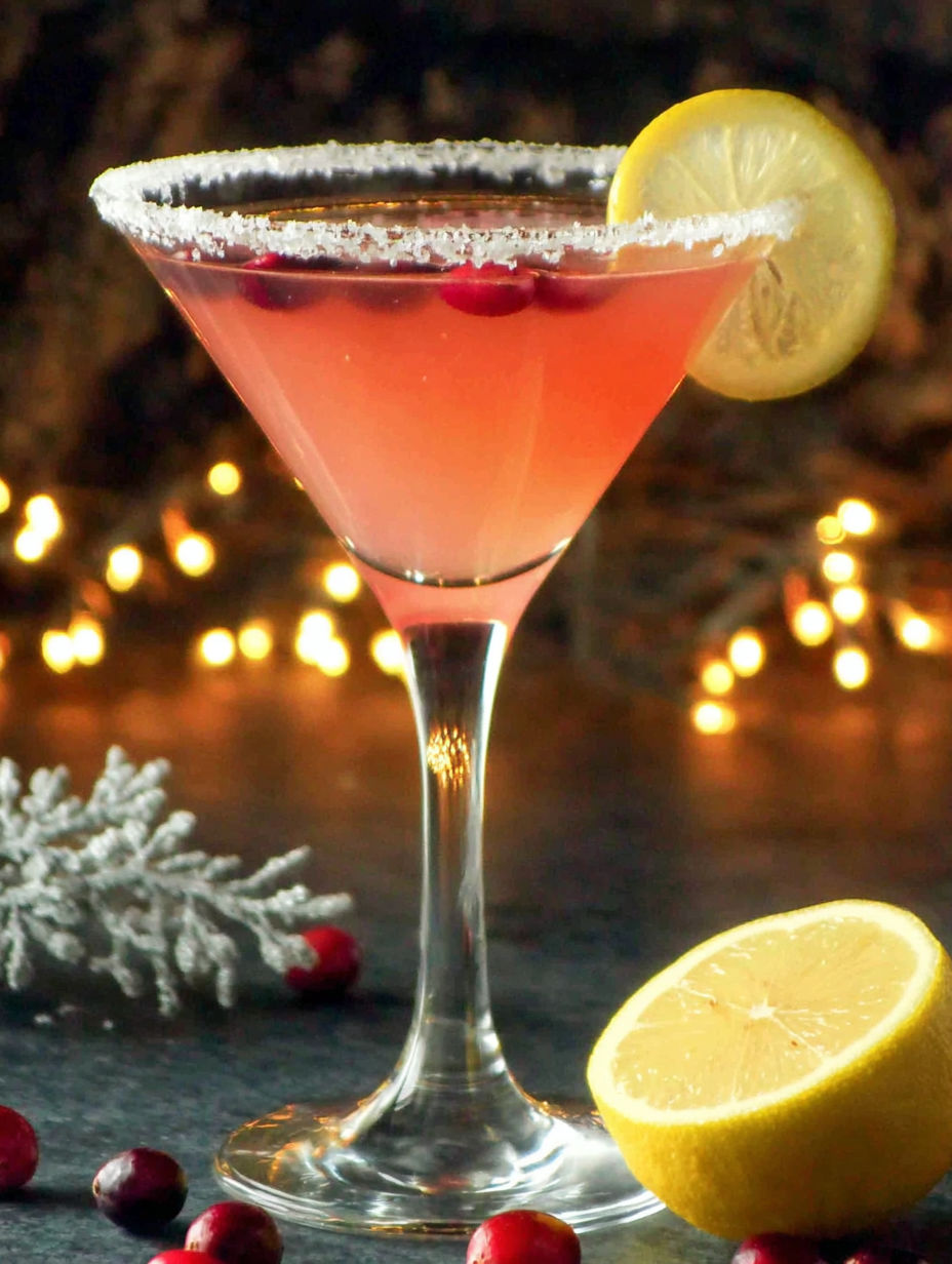 A glass of Cranberry Lemon Drop Martini.