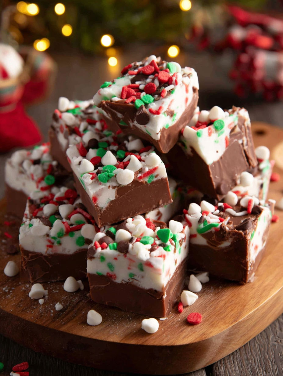 A stack of Christmas fudge bars.