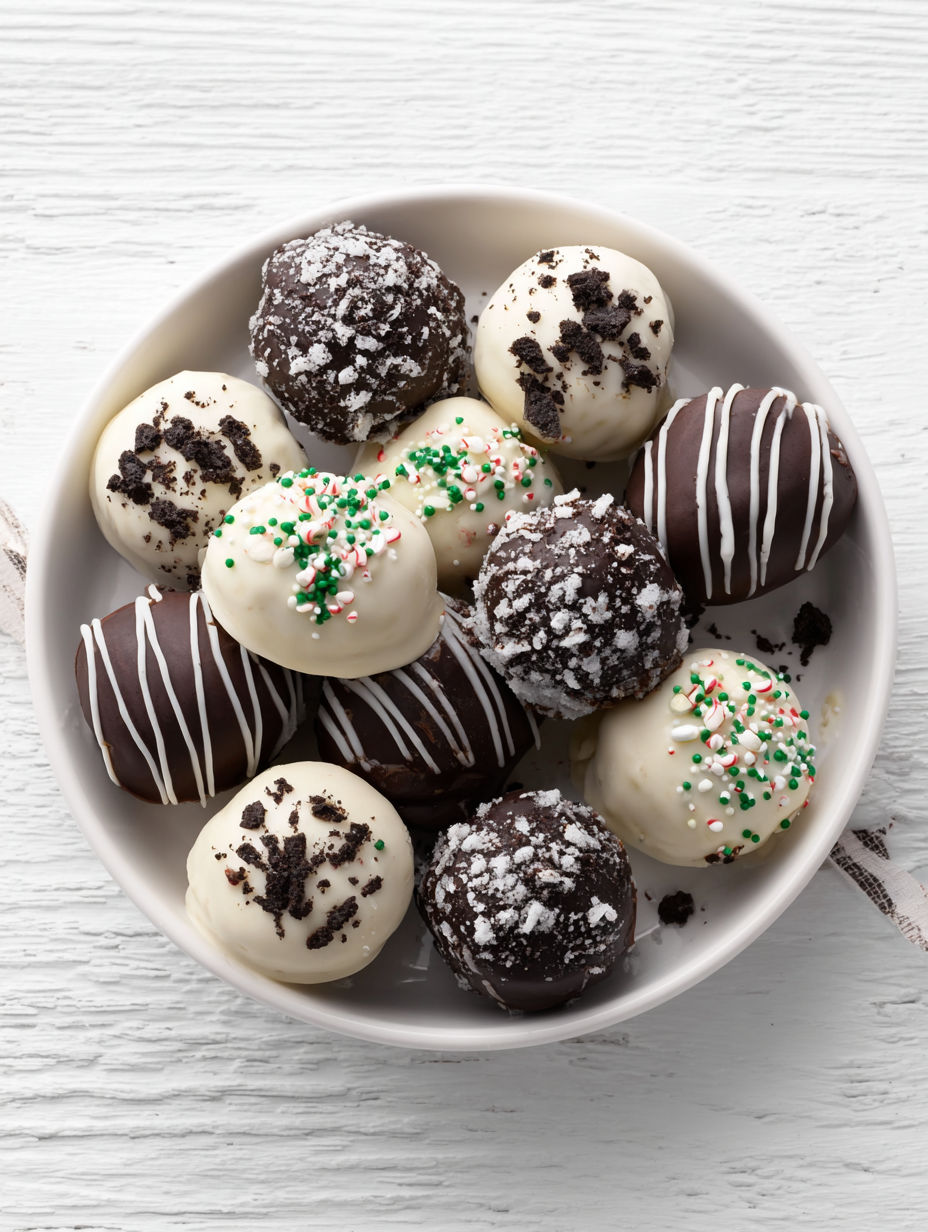A bowl of Christmas Oreo Truffles.