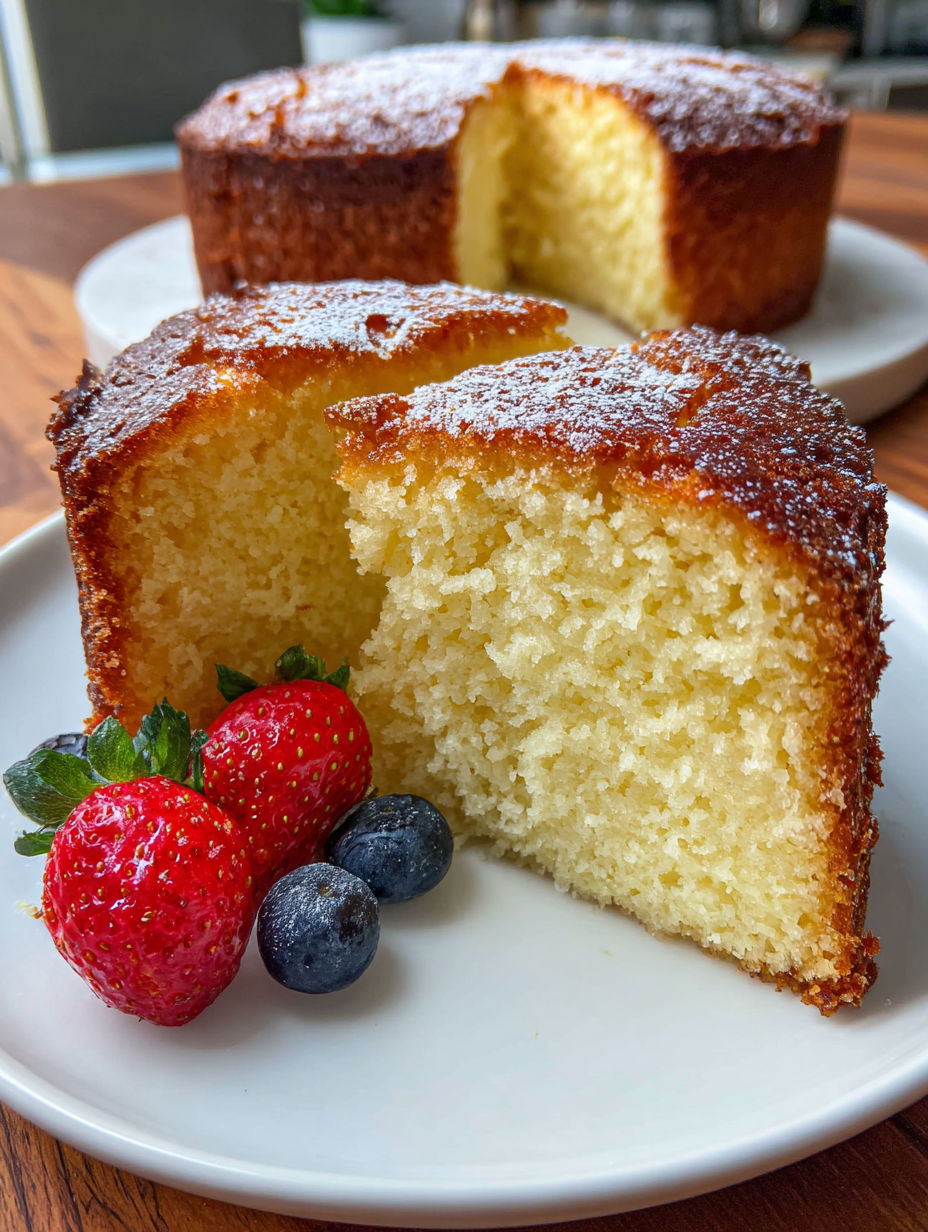 A slice of cake on a plate.