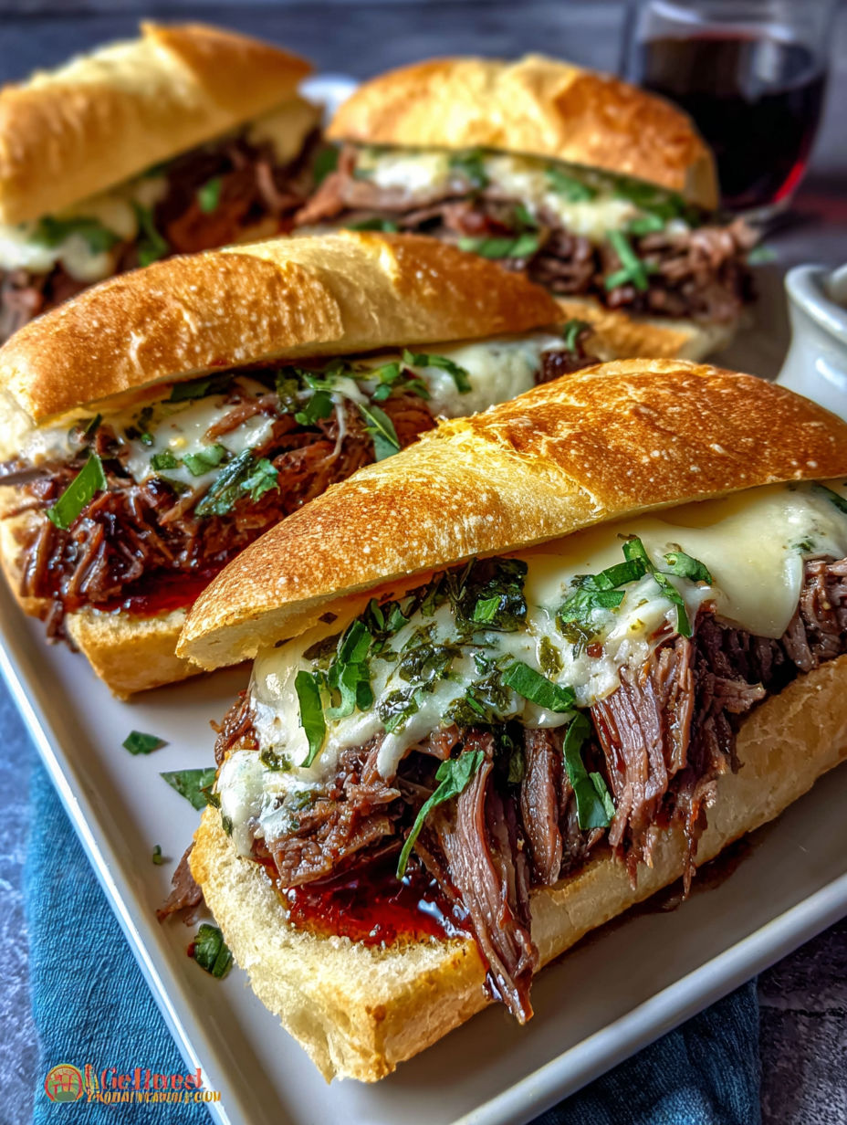 A plate of leftover prime rib sandwiches.