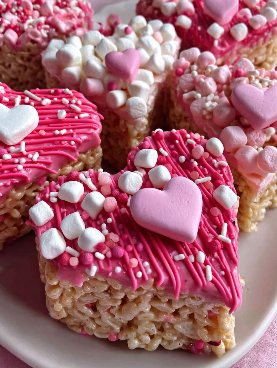 A plate of pink cereal with hearts on it.