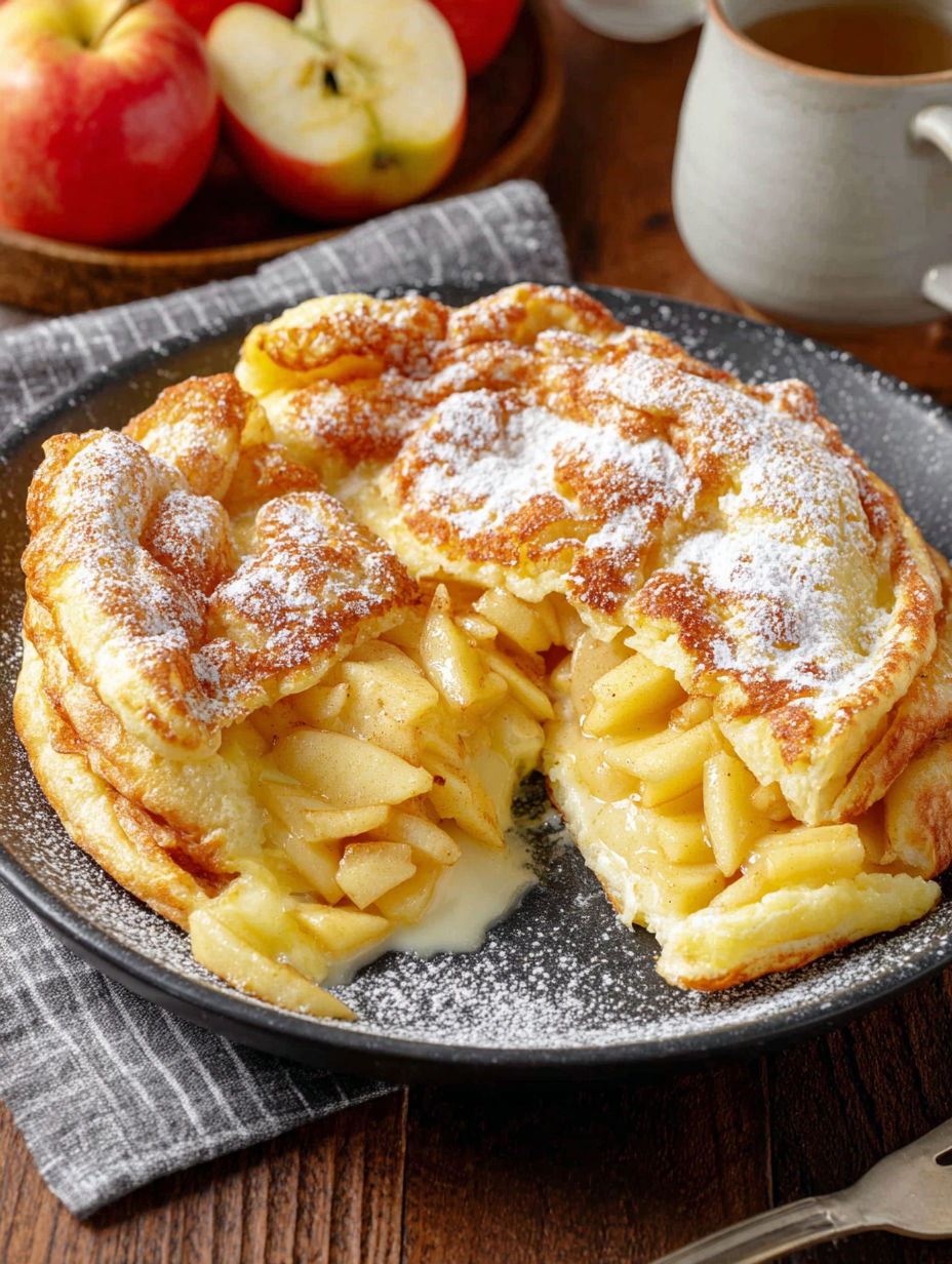 A slice of a perfect apple cinnamon pancake.