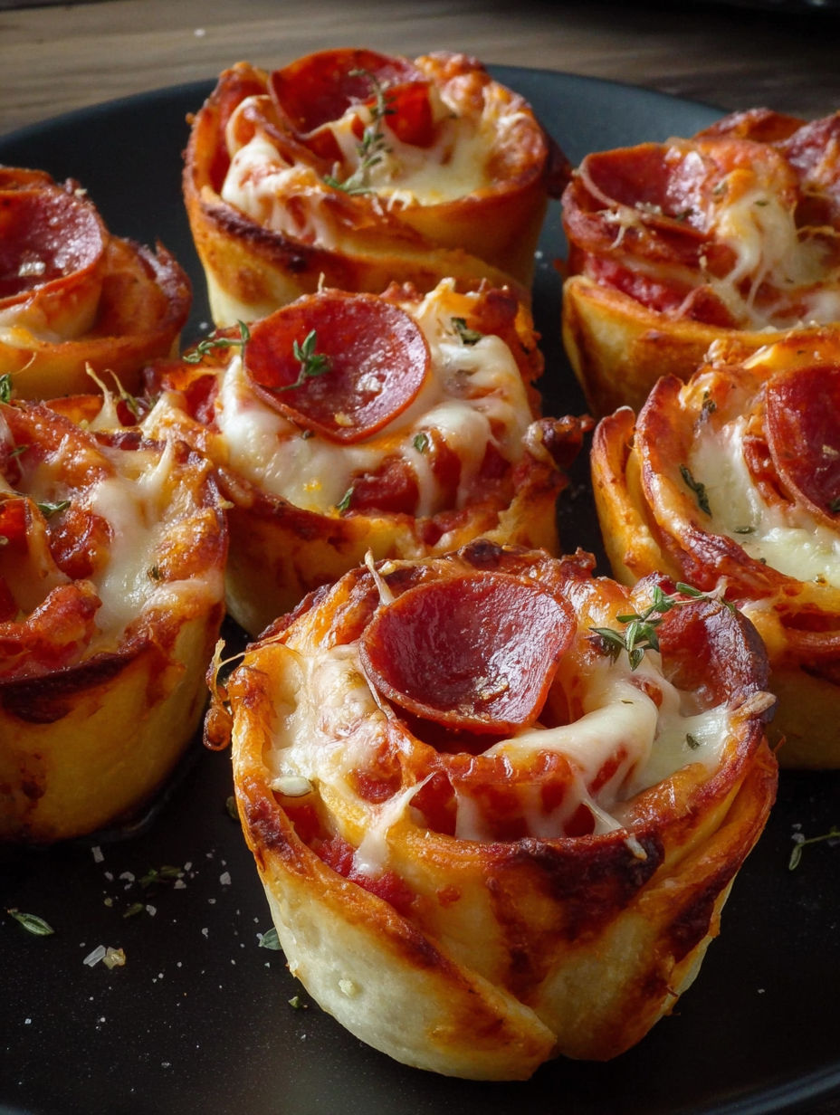 A plate of mini pizzas with pepperoni and cheese.