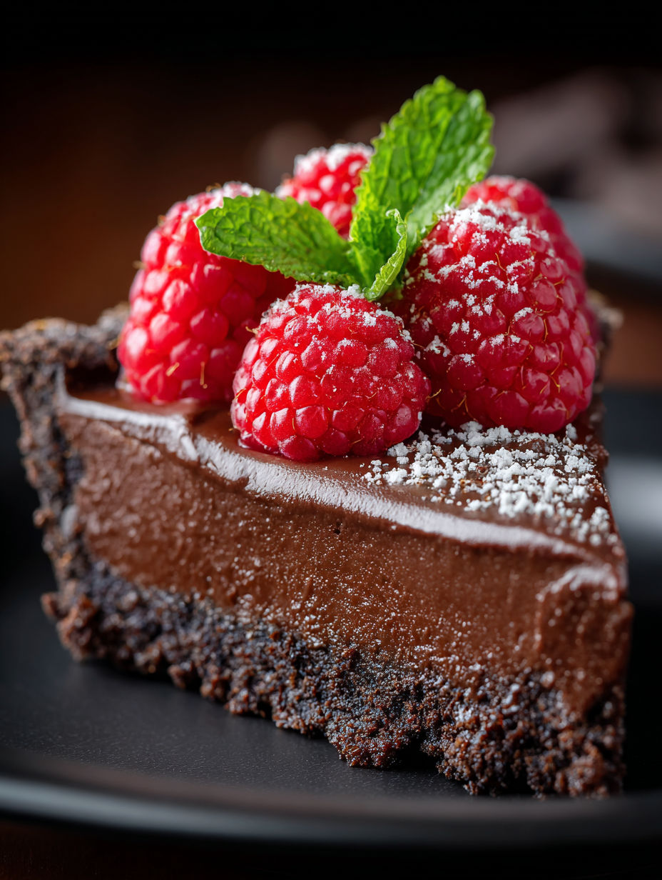 A slice of chocolate raspberry tart.