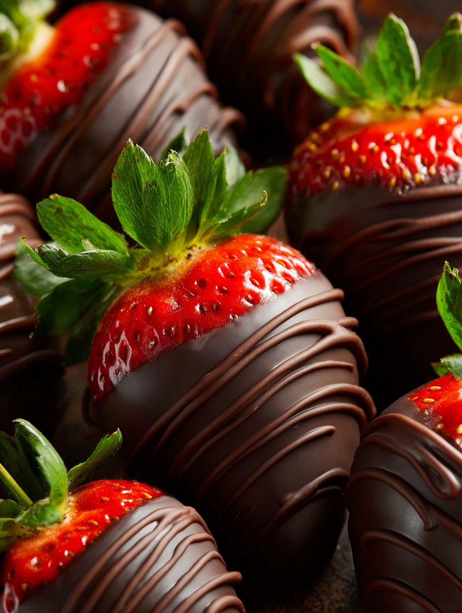 A close up of a chocolate covered strawberry.