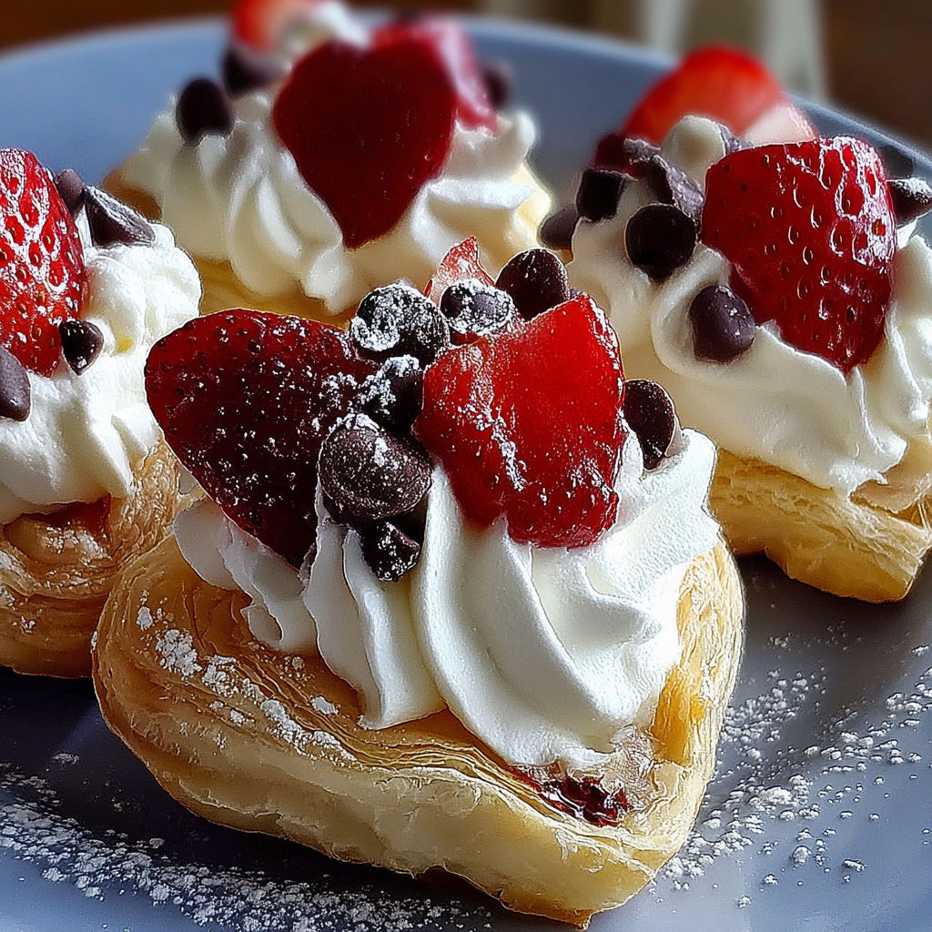 A plate of desserts with strawberries and whipped cream.