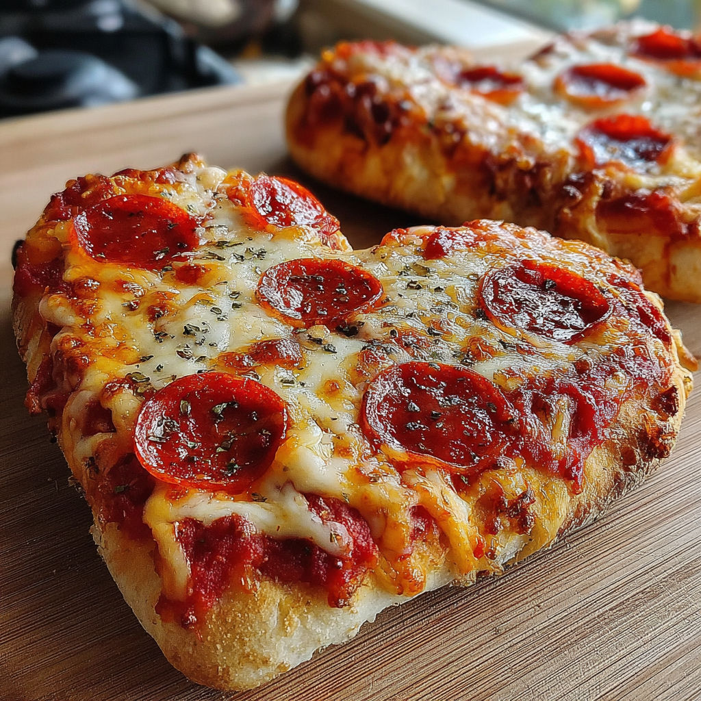 A heart shaped pizza with pepperoni and cheese.