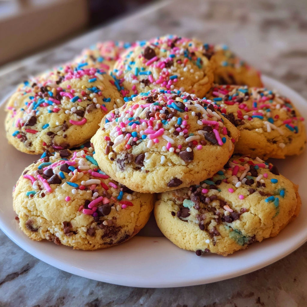 A plate of colorful cookies with sprinkles on it.