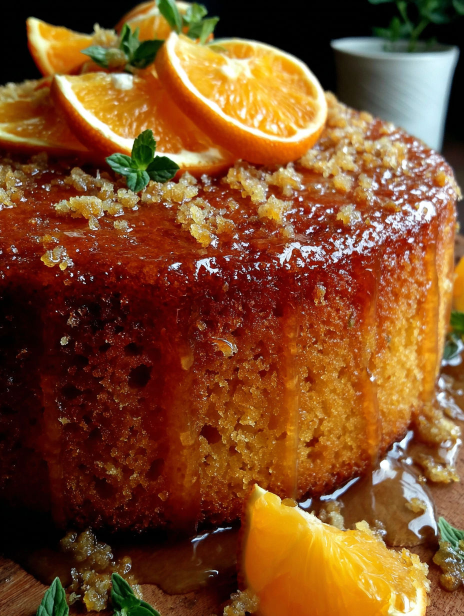 A cake with orange slices on top.