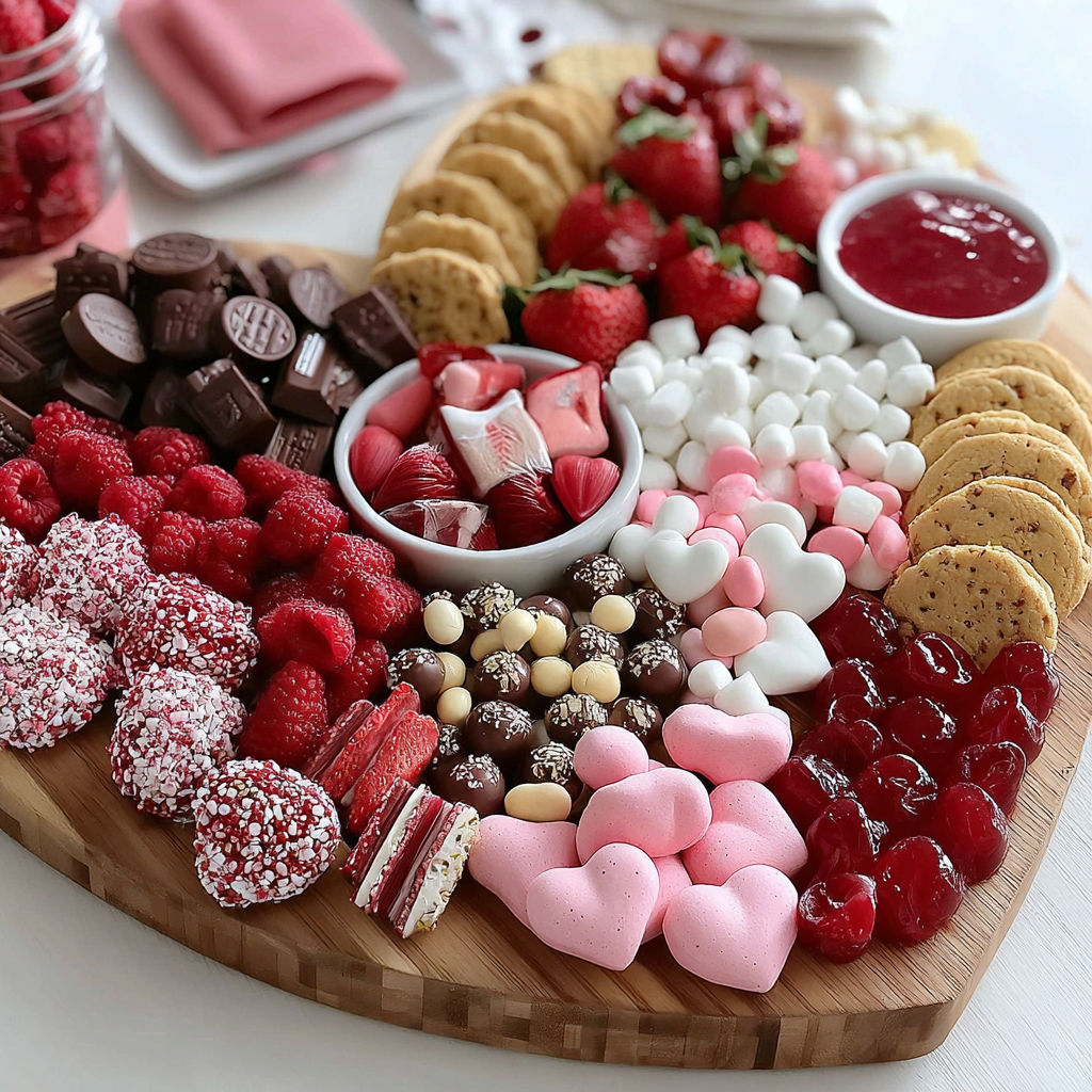 A delicious Valentine's Day charcuterie board.