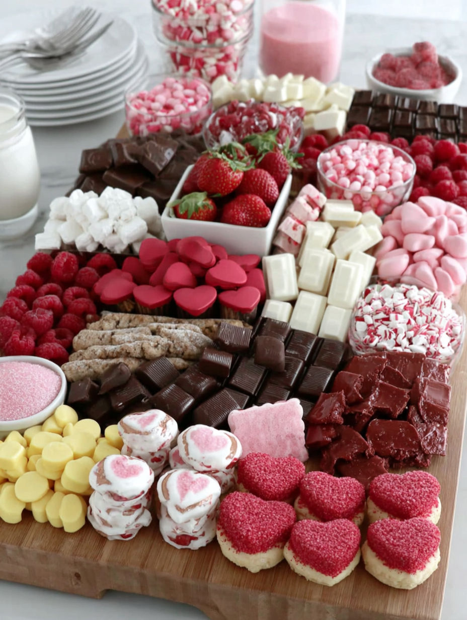 A delicious Valentine's Day charcuterie board.