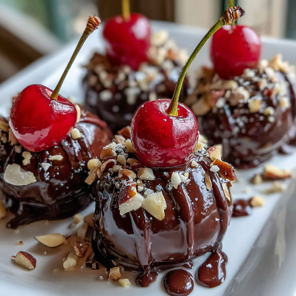 A plate of chocolate covered cherries.