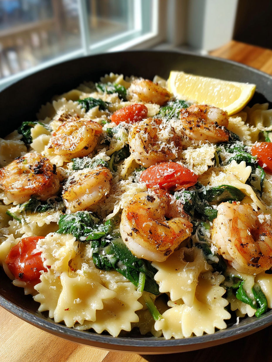 A plate of shrimp and vegetables.