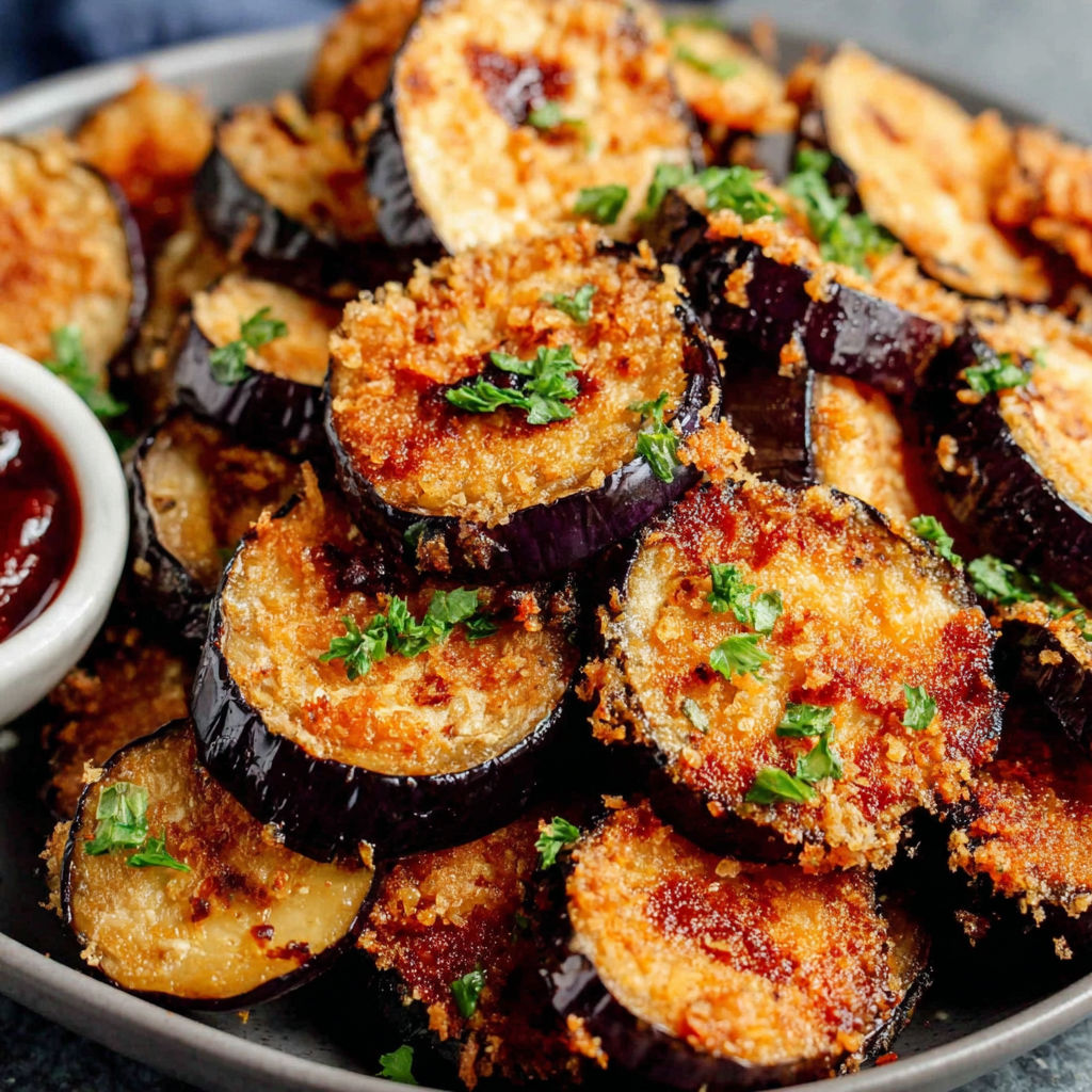 A bowl of crispy air fryer eggplant.