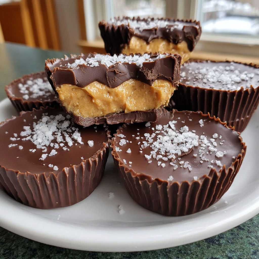 A plate of chocolate covered peanut butter cups.