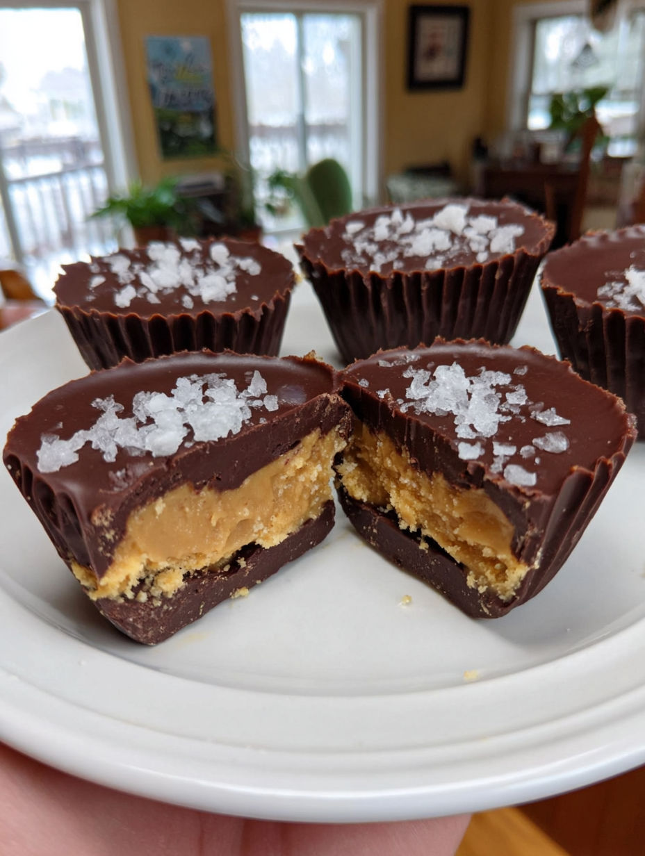 A plate of chocolate candies with peanut butter and salt.