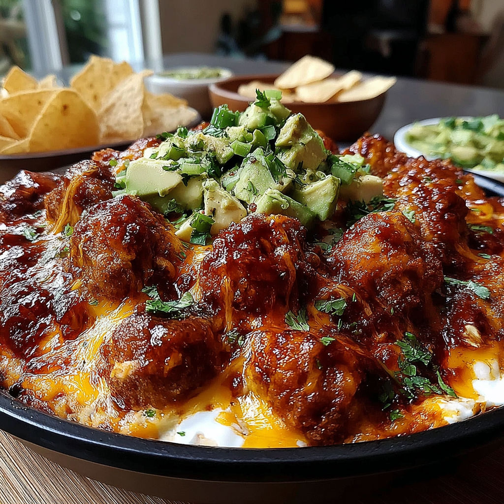 A delicious Mexican dish with meat, cheese, and avocado.