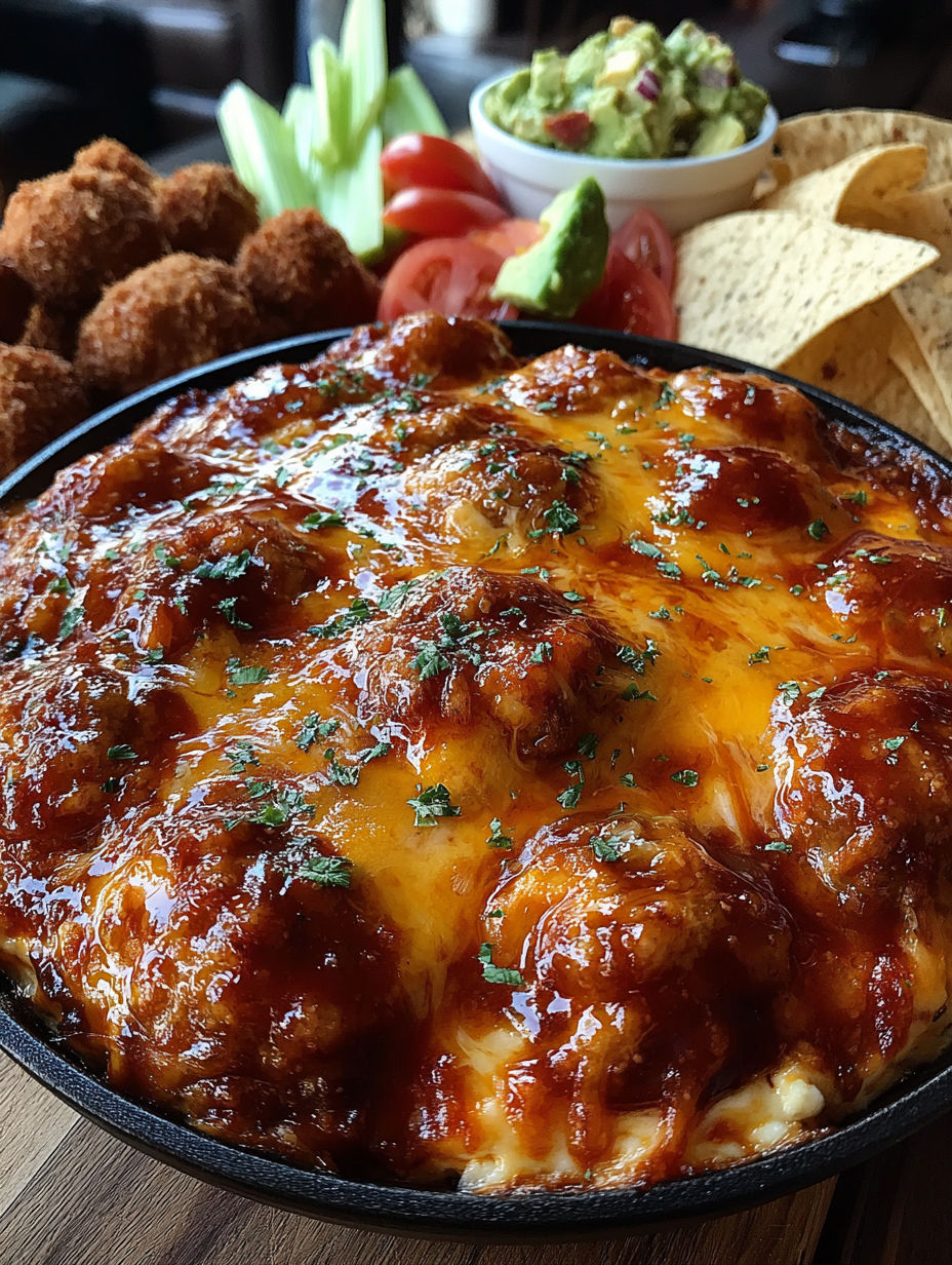 A delicious looking casserole dish with meat and vegetables.