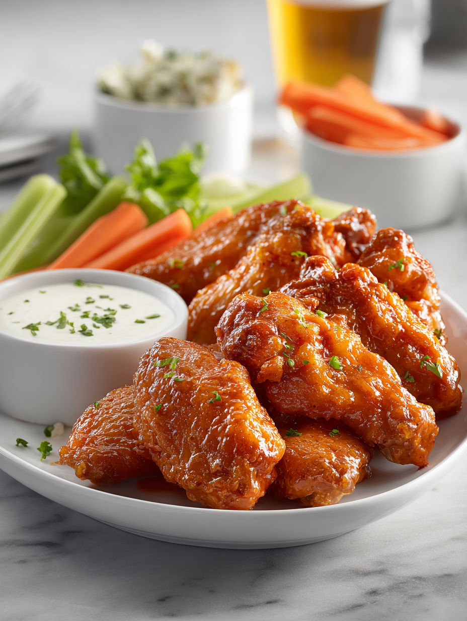 A plate of air-fried buffalo chicken wings.